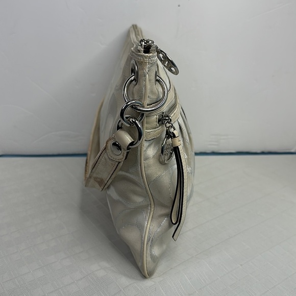 Coach Poppy medium satchel hobo Handbag M1093-17047 gray canvas metallic Accents - Picture 2 of 12